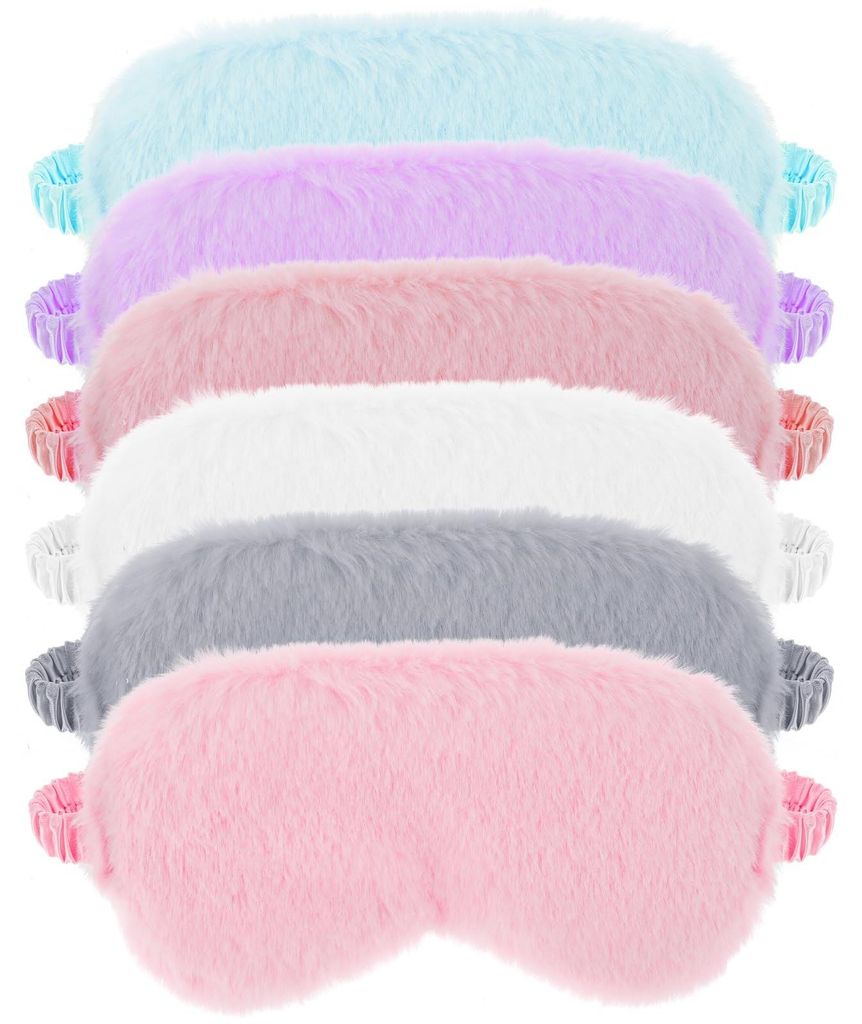 Set mit 6 Plüsch-Augenmasken, weichen Schlafmasken, bequemen Schlafmasken aus Kunstfell, Satin-Augenmasken für ein Nickerchen, Schlafbrillen für...