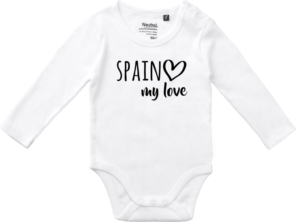 Huuraa Unisex Babybody Spain my love Geschenk Größe 74 White Baumwolle Fairtrade Spain Aufmerksamkeit