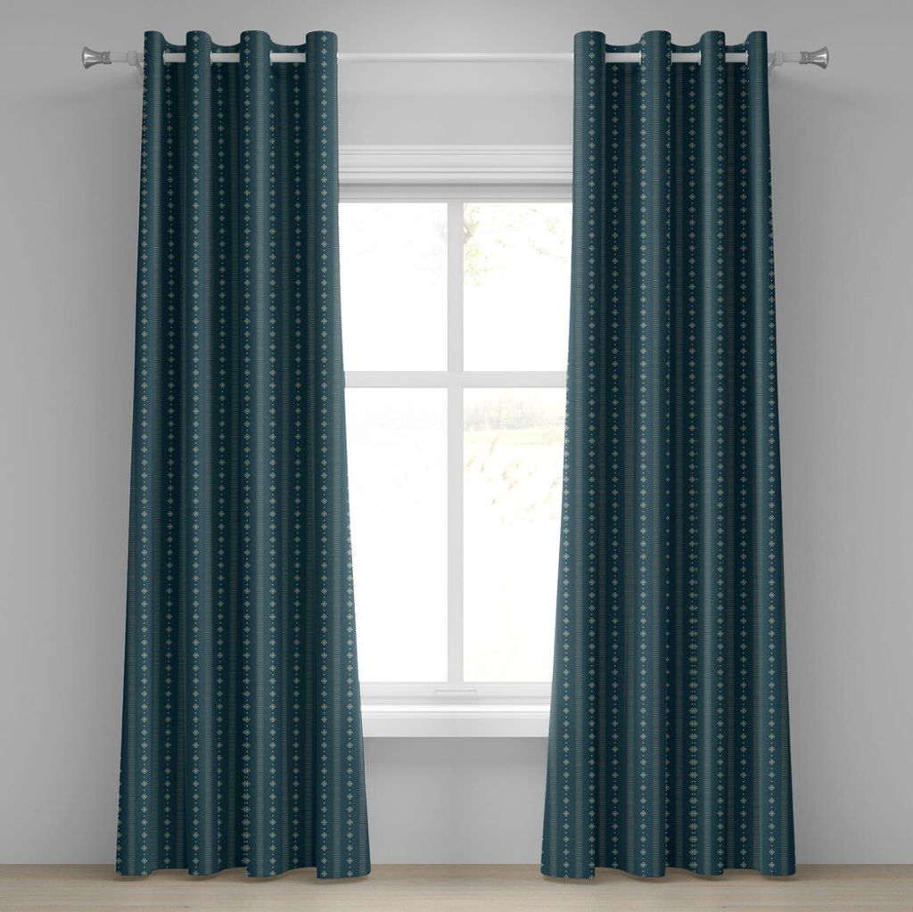 ABAKUHAUS Teal und Gelb Ösenvorhang, Muster mit vertikalen abstrakten Verzierungen Rhombus Forms und Linien, Dekorative 2-Panel-Fenstervorhänge, ...