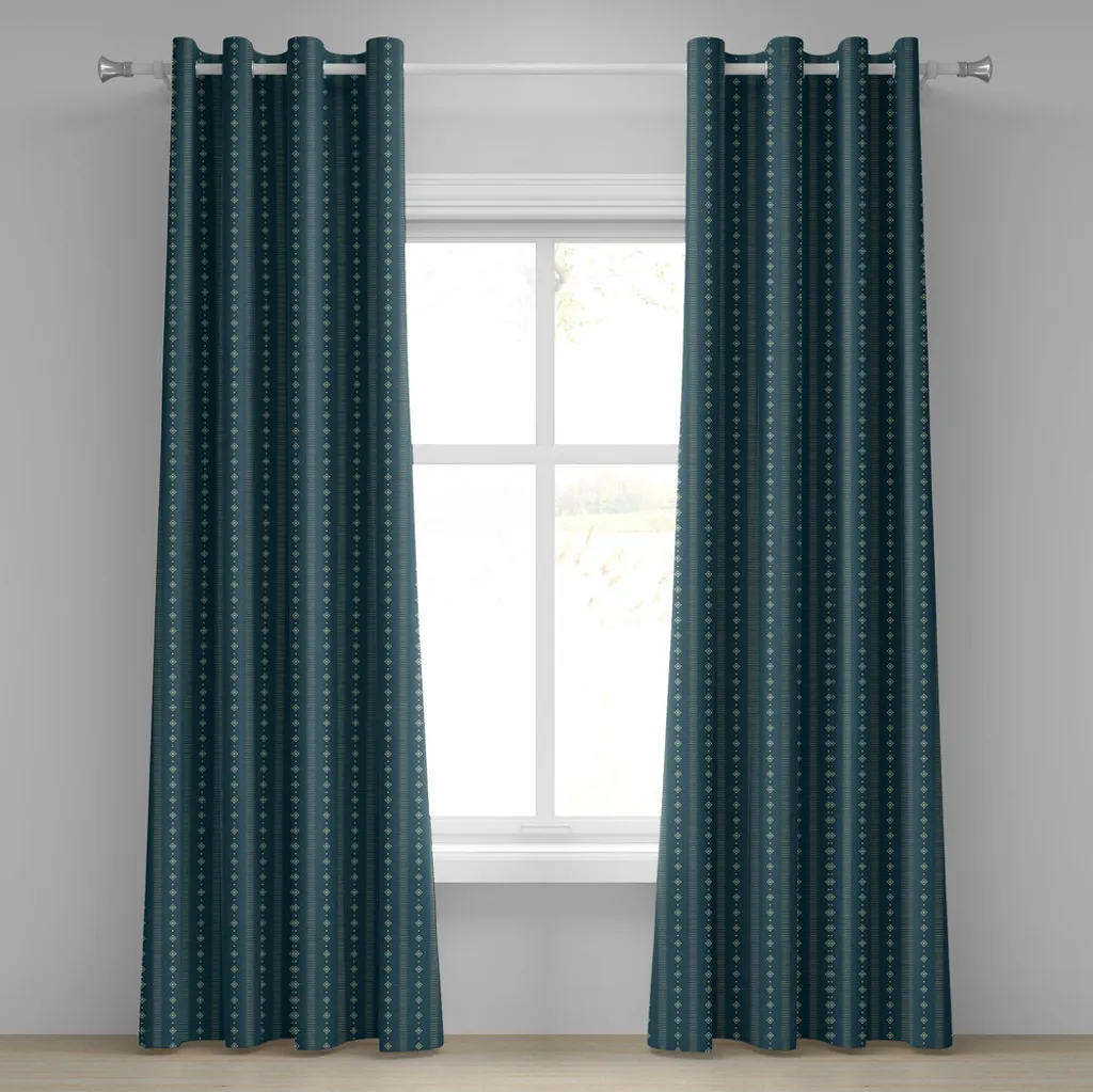 ABAKUHAUS Tenda con occhielli verde acqua e giallo, motivo con decorazioni astratte verticali a forma di rombi e linee, tende decorative a 2 pannelli, 280 cm x 175 cm, verde acqua scuro e giallo pallido