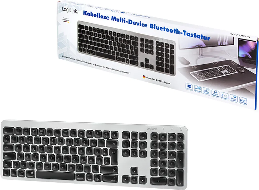 Logilink Clavier Bluetooth Multi-Dispositif AZERTY Noir pour 3 Appareils - 9