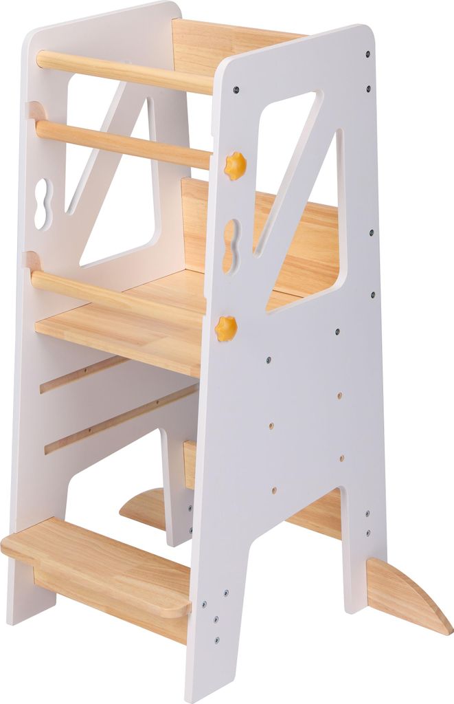 Sunny Liv Lernturm Naturfarben/Weiß | Lernstuhl für Kinder | Kinderlernturm Höhenverstellbare Plattform mit 3 Stufen | 44 x 40 x 90 cm