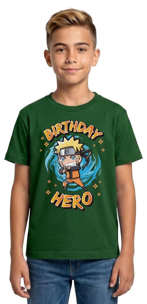 Spreadshirt Naruto Shippuden Birthday Hero Geburtstags-Design Teenager T-Shirt, 134/146 (9-11 Jahre), Forstgrün