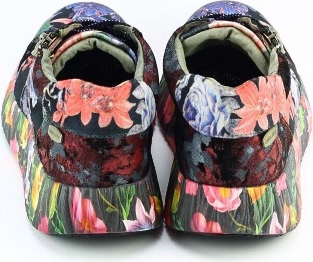 LAURA VITA Damensneaker Nikito 44 noir schwarz multi floral mit bedrucktem Plateau Weite G herausnehmbare weiche Sohle Grösse 36