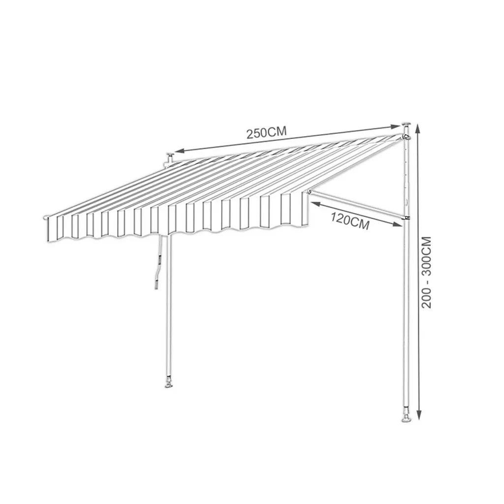 Fiqops Tenda Balcone 2.5M Sicura e Senza Fori - Bracci Pieghevoli - 2
