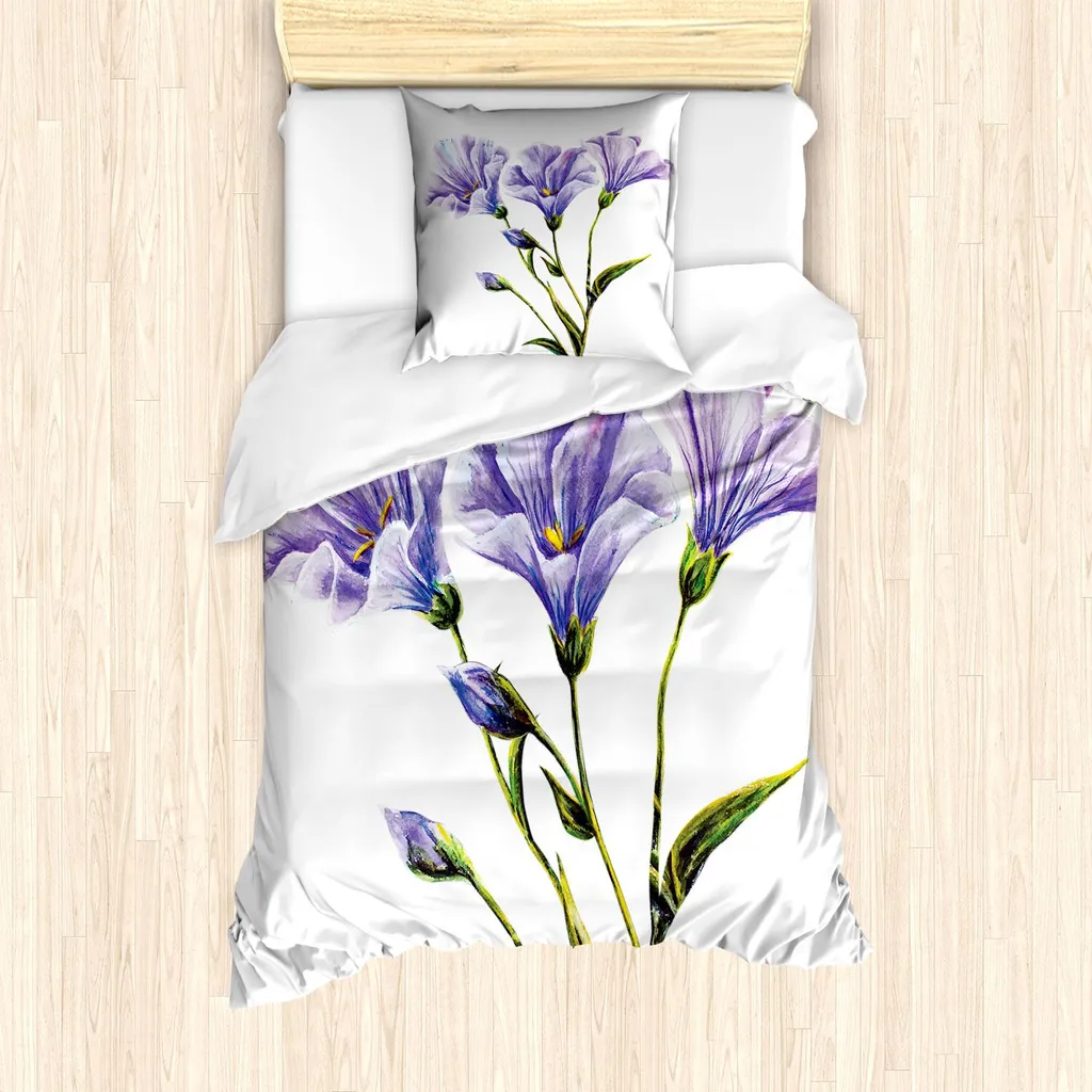 Parure Copripiumino Singolo ABAKUHAUS Fiori Viola e Verde Estate