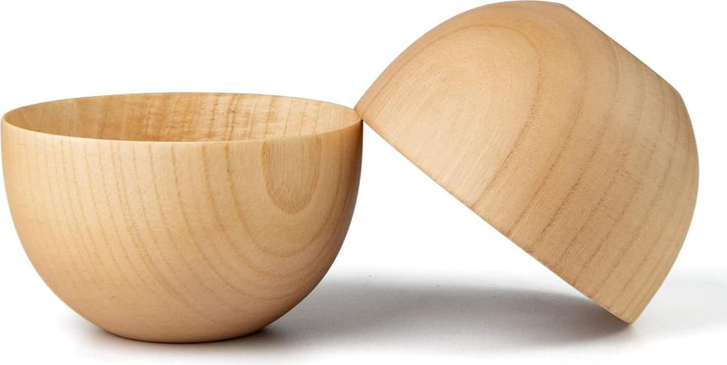 Set von 2 - Zen-Stil handgefertigte Holz-Müsli-Schalen für Reis & Miso-Suppe - perfekt für Snacks, Nüsse, Süßigkeiten, Obst und Nudeln - 5" D...
