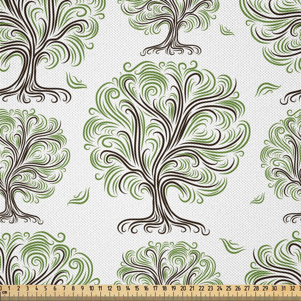 ABAKUHAUS Baum Satin Stoff als Meterware, Wirbelnde Linien Design Abstrakte Botanik Ornament Blühende Natur Einflüsse Drucken, 5 M (148 x 500 cm)...