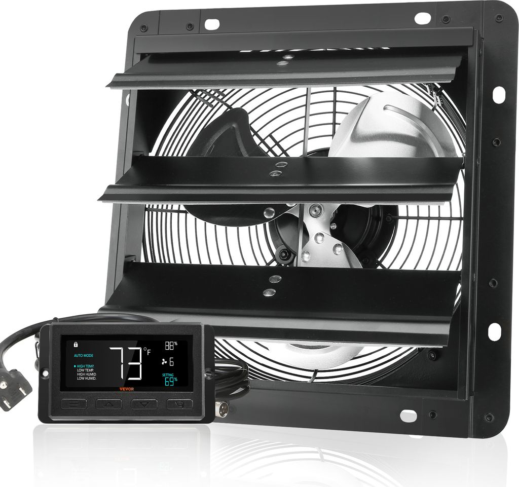 SucceBuy 254 mm Abluftventilator mit Jalousie, EC-Motor 843 CFM, Wandmontage mit variabler Geschwindigkeit mit Temperatur- und Feuchtigkeitsregler,...