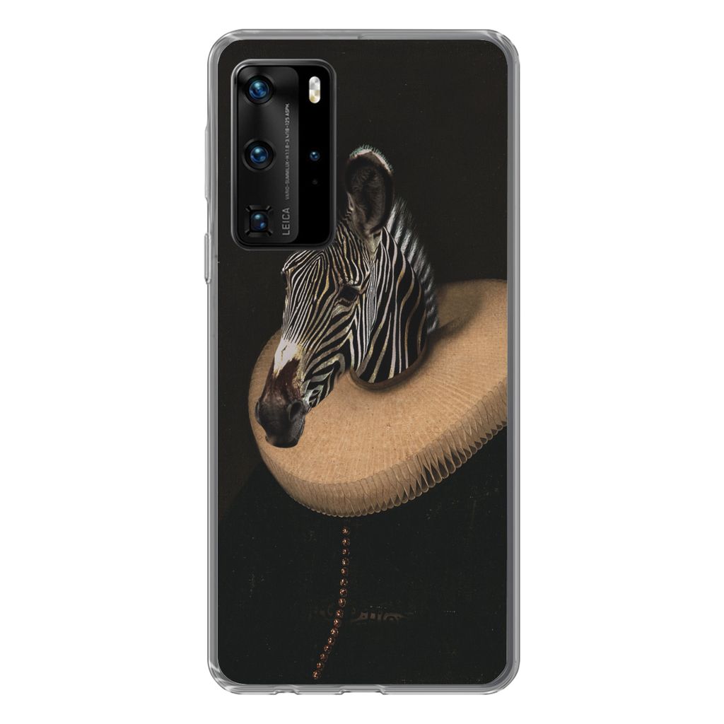 MuchoWow Handyhülle Schutzhülle Hülle für Huawei P40 Pro Zebra - Halsband - Kunst Silikon Softcase Handy Hülle - Schutz