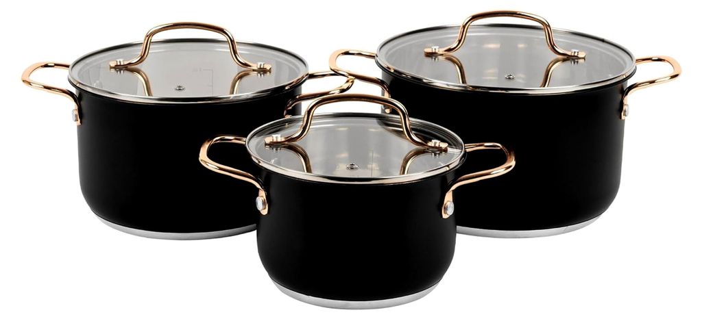 Edelstahl Topfset für Induktion 3-teilig - Kochtöpfe für alle Herdarten - Set mit Glasdeckel - Töpfe mit Messskala