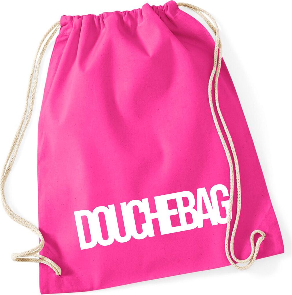 Huuraa Turnbeutel Douchebag Schriftzug 12 Liter Fuchsia Baumwolle Rucksack Geschenkidee