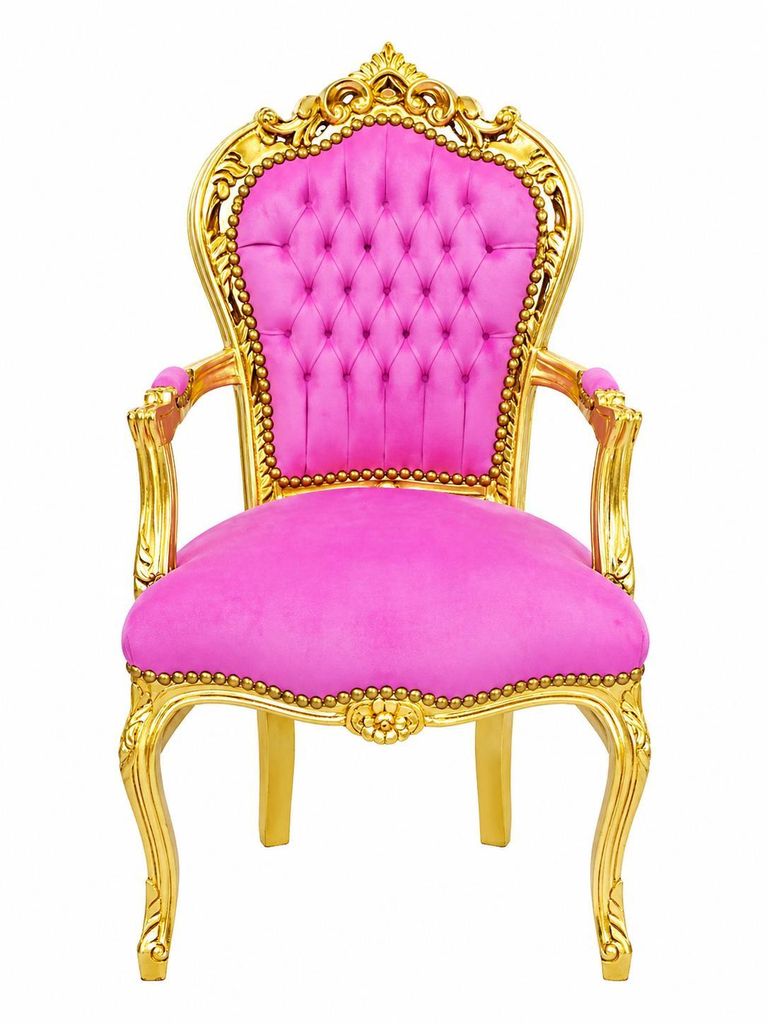 Barockstuhl Barock Stuhl Armlehne Pink Gold Stoff Esszimmer Produktbild 