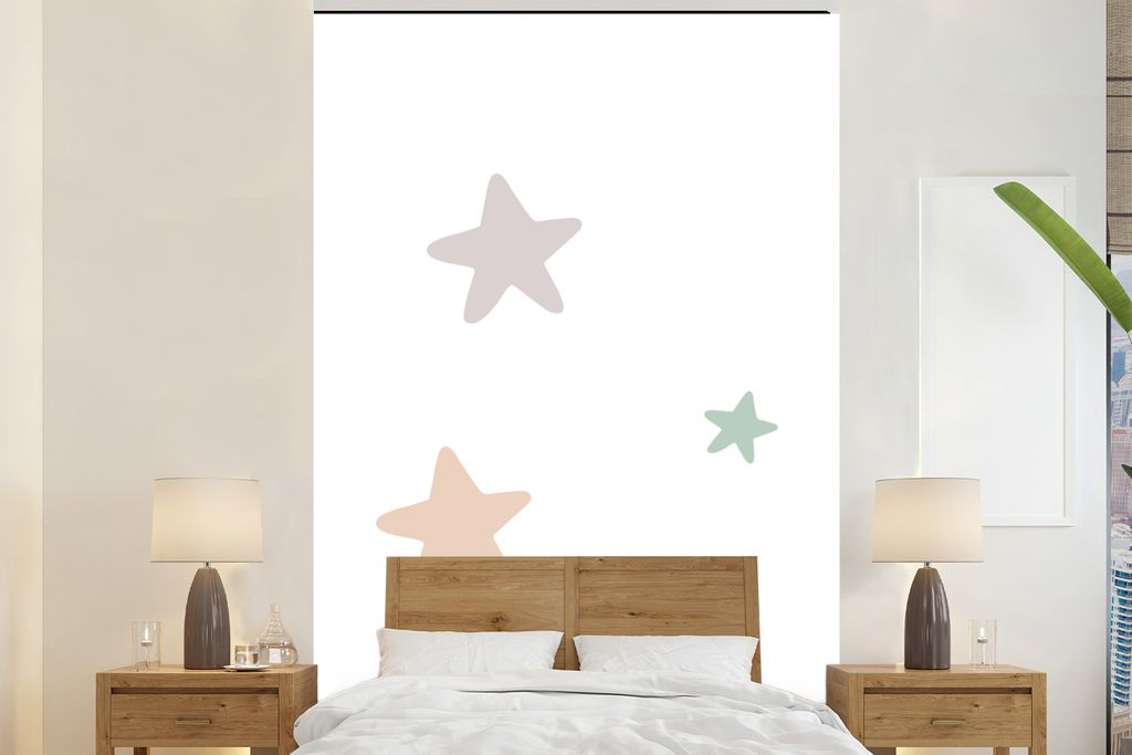 MuchoWow Fototapete für Wohnzimmer oder Schlafzimmer Wandtapete Vinyl Motivtapete Sterne - Pastell - Mädchen - Jungen - Kinder - 170x260 cm - K...