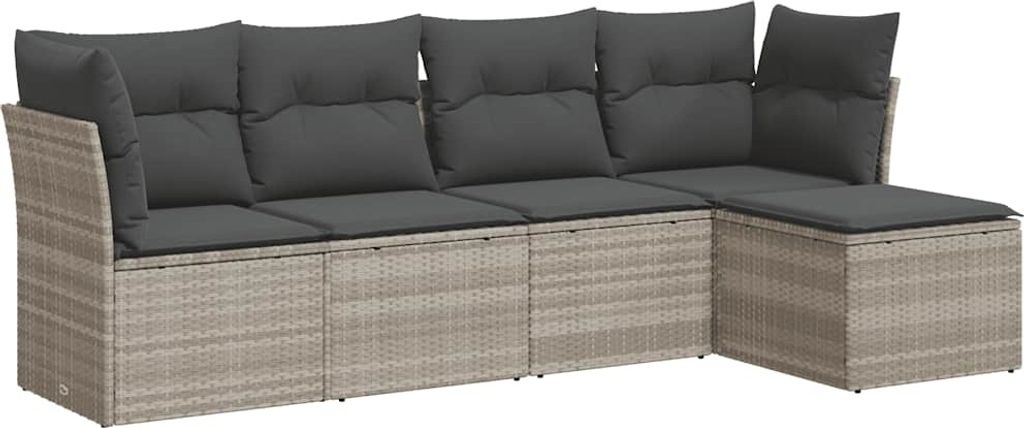 vidaXL 5-tlg. Garten-Sofagarnitur mit Kissen Hellgrau Poly Rattan