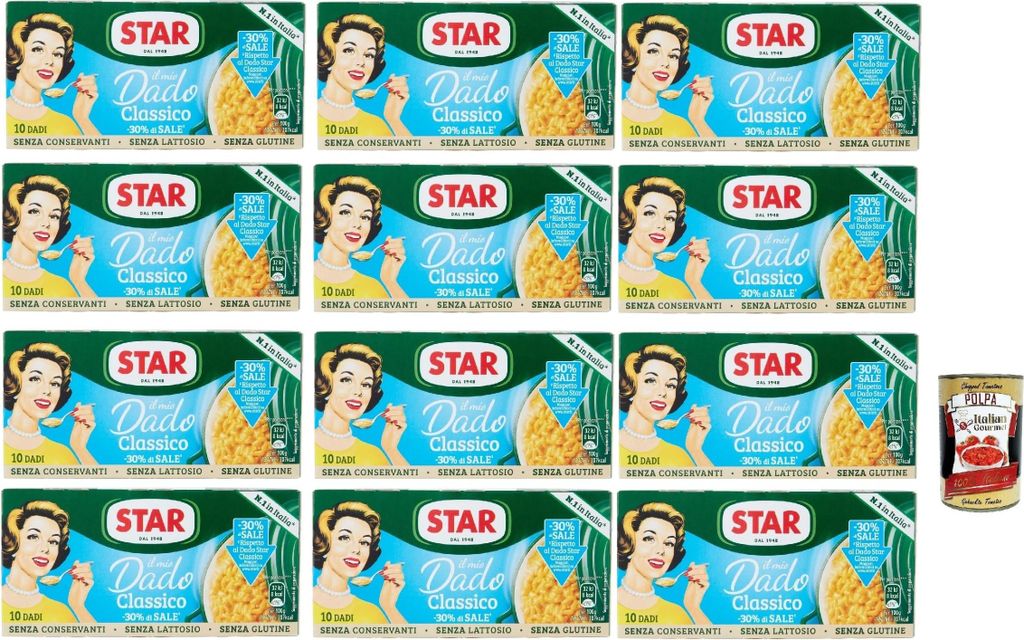 Star il mio Dado Classico -30% di10 Dadi, Suppenwürfel Brühe klassisch reich an Geschmack mit -30% salz, 12x 100 g + Italian Gourmet polpa 400g