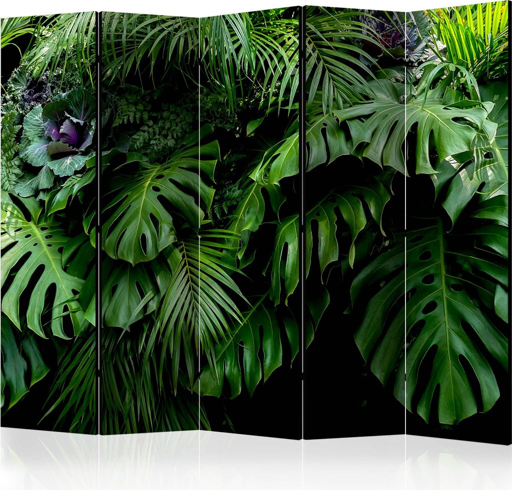 Jednostranný paraván Listy 225x172 cm 5dílný zelený Obrázek produktu 