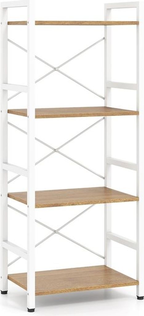 KOMFOTTEU Regal mit 4 Ebenen, vertikales Bücherregal mit offenen Regalen, schmaler Aufbewahrungsschrank mit Metallstruktur und Kippschutzvorrichtu...