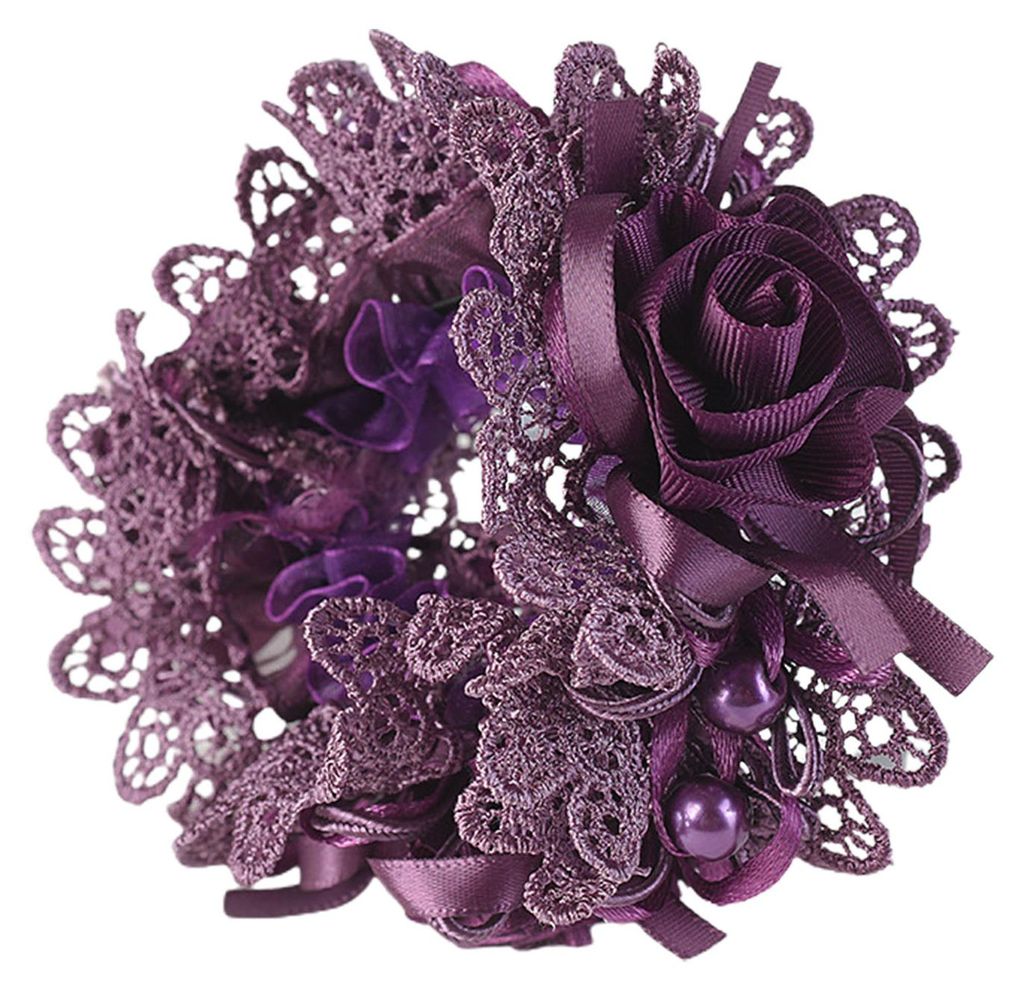 Haargummi mit Kunstperlen, süß und elegant, aus Spitze, mit Blumenverzierung