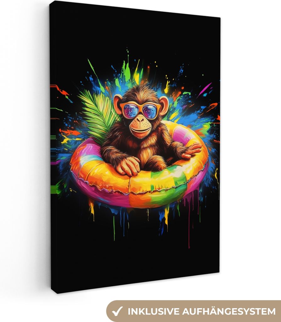 MuchoWow - Leinwandbilder - Graffiti - Sommer - Affe - Tier, Wandbild, Wanddeko Bilder Wohnzimmer, 40x60 cm