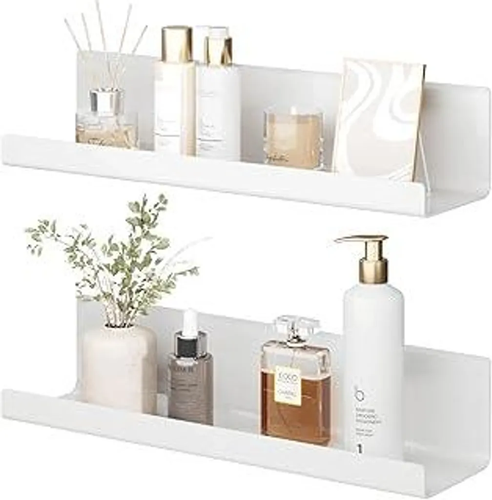 LOFTPLUS Mensola a muro senza foratura Mensola sospesa - Set da 2 bianco Acrilico Mensola a muro per libri e foto, Mensola decorativa da parete per cucina, bagno, ufficio, soggiorno (32x10x8cm)
