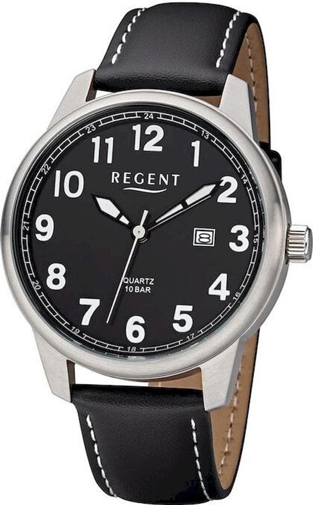 Regent Herren Uhr Lederarmband F-1238 Analog Leder Armbanduhr schwarz URF1238