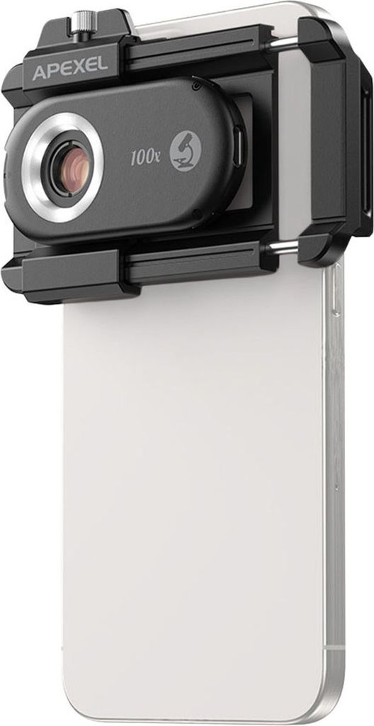 APEXEL APL-MS100 100X Handy-Mikroskopobjektiv mit LED-/UV-Lichtern, eingebautem CPL-Filter, Akku, Mikroskopaufsatz, Telefon-Mikroobjektiv mit unive...