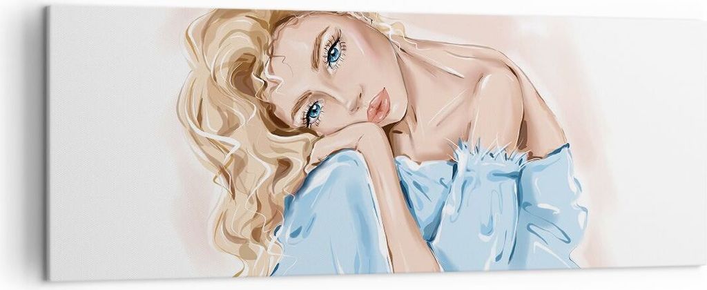 Bild auf Leinwand - Leinwandbild - Einteilig - Nachdenklich Frau Blond - 140x50cm - Wand Bild - Wanddeko - Wandbilder - Leinwanddruck - Bilder - Wa...