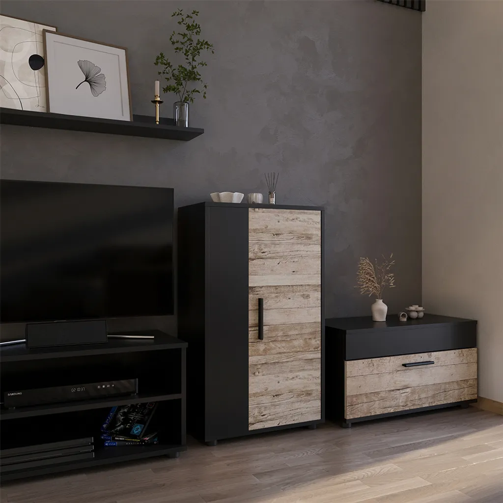 Rangement gain de place commode Vicco Berno Noir Chêne 2 étagères - 3