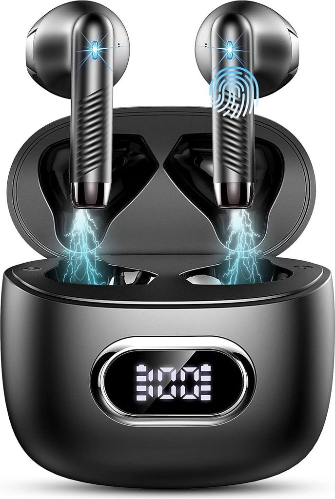 Kabellos Bluetooth mit ENC Dual Mic, Kopfhörer 42H Deep Bass Wireless Kopfhörer Noise Cancelling Earbuds, IP7 Wasserdicht Ohrhörer, LED Anzeige