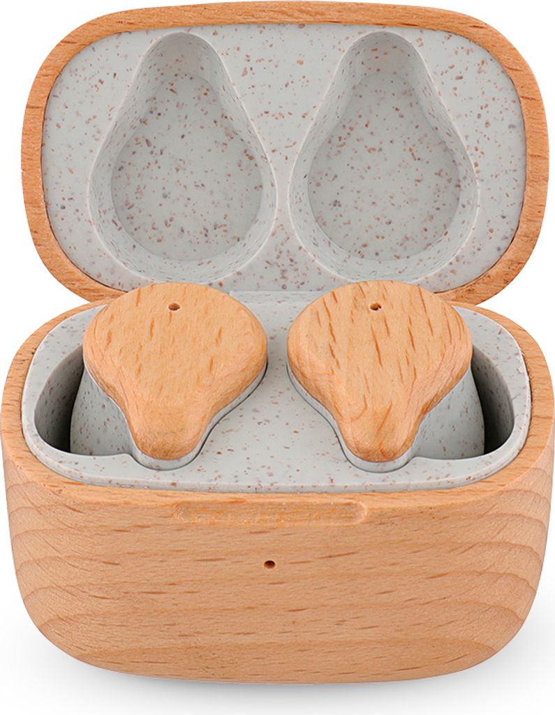 PRIXTON Kabellose Kopfhörer TWS163, Ohrhörer im ECO-Holzdesign, Bluetooth 5.4, ENC-Technologie