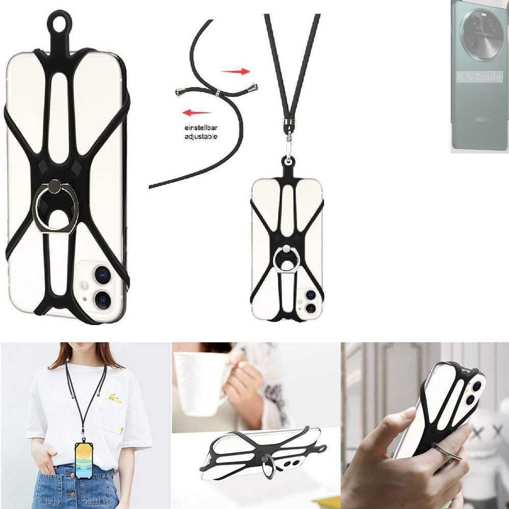 K-S-Trade 3in1 Handykette Handyband Handykordel Halsband Smartphone-Ring Handy-Ring kompatibel mit Oppo Find X6 Fingerhalterung Handyring