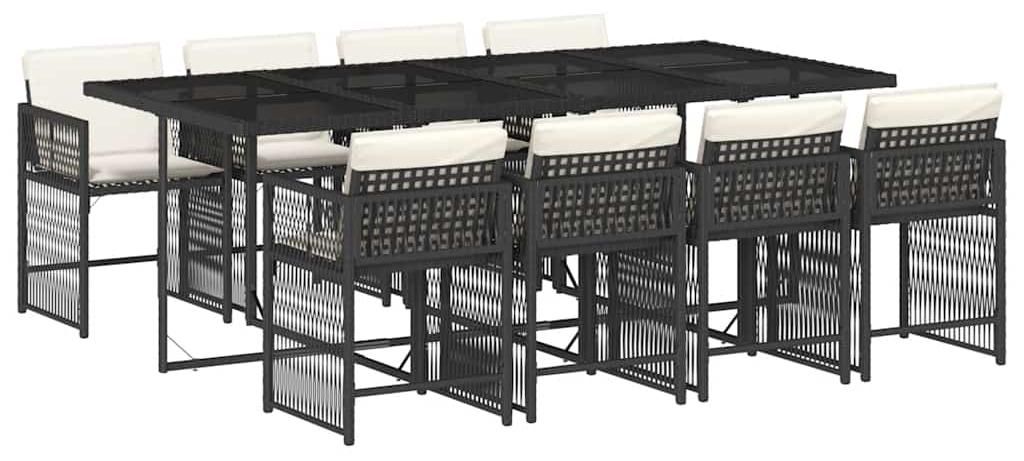 vidaXL 9-tlg. Garten-Essgruppe mit Kissen Schwarz Poly Produktbild 