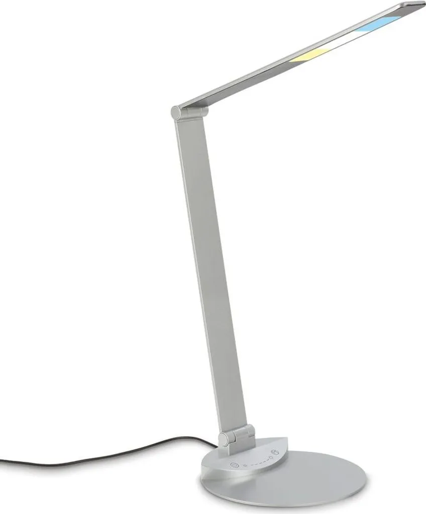 Lampe de bureau LED anti-fatigue visuelle tactile et orientable argentée