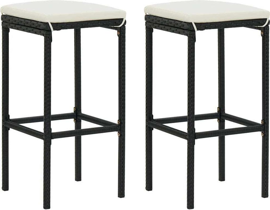 The Living Store Barhocker mit Kissen 2 Stk. Schwarz Poly Rattan