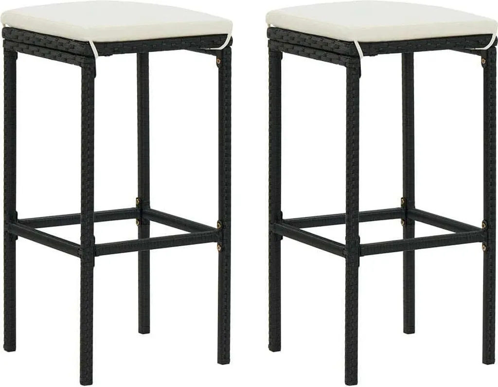Set 2 Sgabelli Bar Polyrattan Nero con Cuscini | Arredo Esterno Top