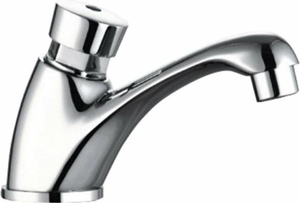 A single chrome faucet on a white background.