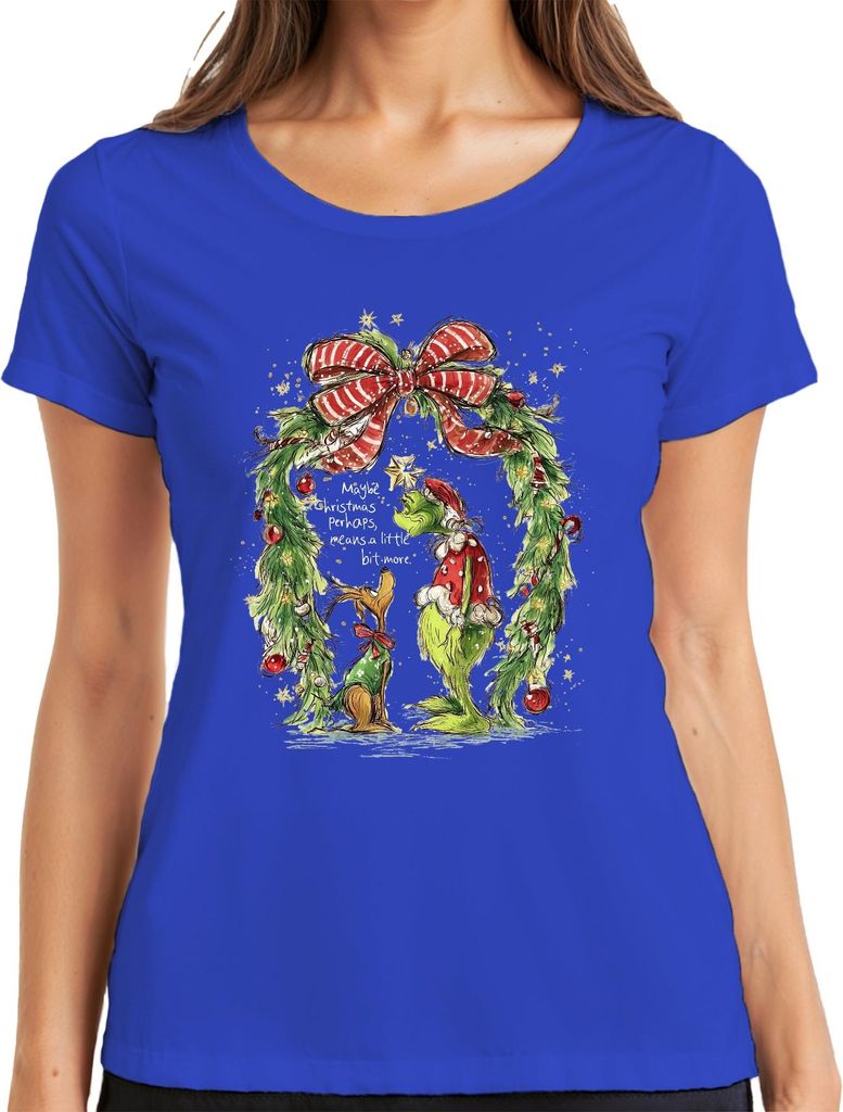 Grinch Maybe Christmas means a little bit more lustig Geschenk Damen T-Shirt, Blau, L