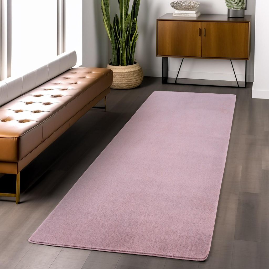Waschbarer rosa Teppich, Kurzflor, rutschfest und weich, modernes einfarbiges Design für Wohnzimmer und Schlafzimmer 80 x 150 cm