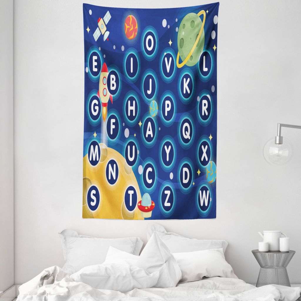 ABAKUHAUS Nursery Aktivität Wandteppich und Tagesdecke, Raum Letters aus Weiches Mikrofaser Stoff Waschbar ohne Verblassen Digitaldruck, 140 x 230...