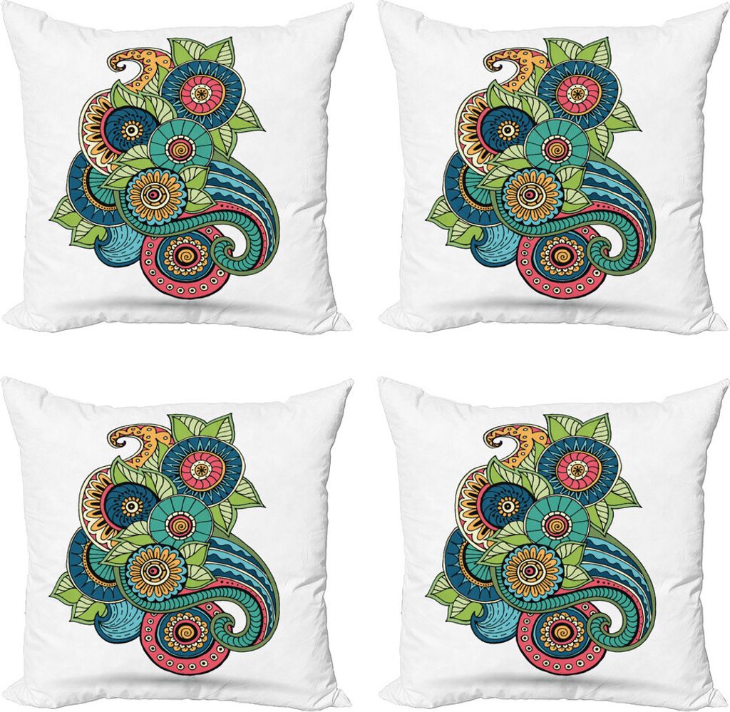 ABAKUHAUS Blatt Kissenbezug Set (4 Stück), floral Zentangle, Moderner Doppelseitiger Digitaldruck, 60 cm x 60 cm, Mehrfarbig