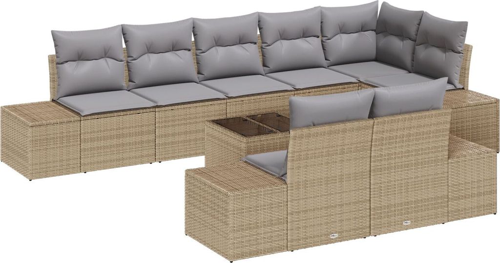 9-teiliges Garten Sofa Set mit Kissen Schwarz Poly Rattan, Gartensofas DesignMöbel Neu