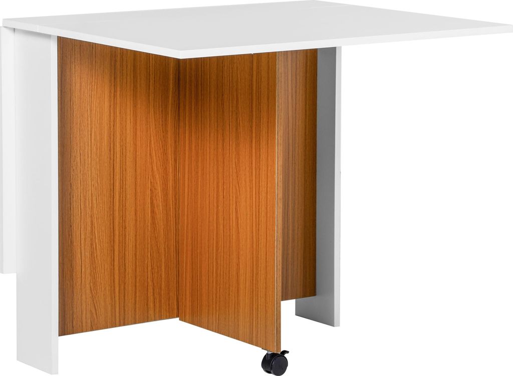 Esstisch klappbar auf 15 cm mit Rollen, 2-teilige Platte - Klapptisch Küchentisch Beistelltisch Holzoptik Eiche-Weiß | 120x80x73 cm | Leichtbauweise