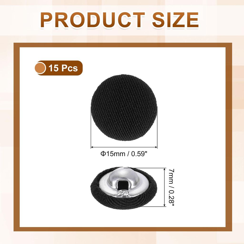 15 Stš¹ck Stoffbezogene Kn?pfe, 15mm 24L Metallstiel Runde N?hkn?pfe Stoff Bedeckter Knopf fš¹r Mantel Kleid Pullover Hš¹te Basteln, Schwarz