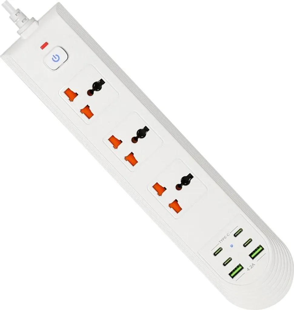 Multipresa INF con USB-C PD Fast Charge - 3 Uscite AC e Cavo 2m Bianco