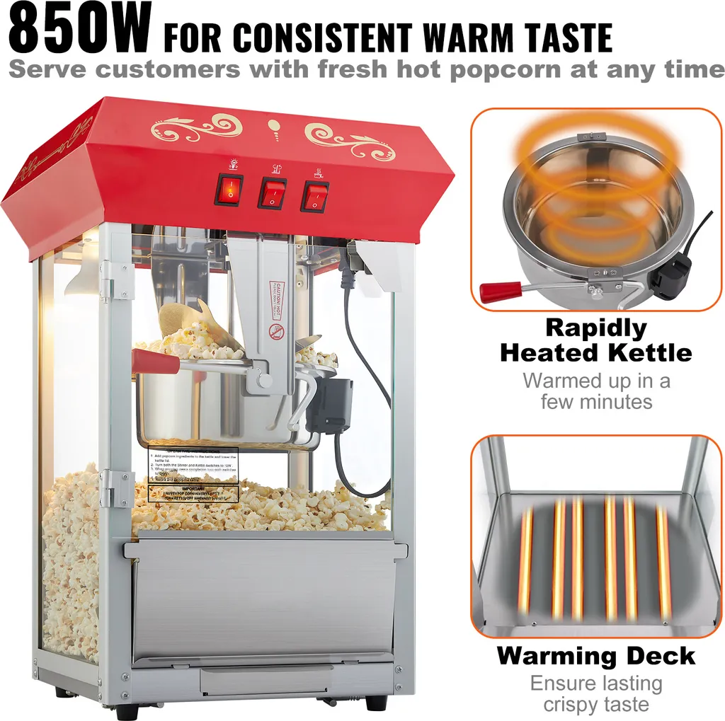Machine à pop-corn rétro en verre trempé avec 4 boules incluses
