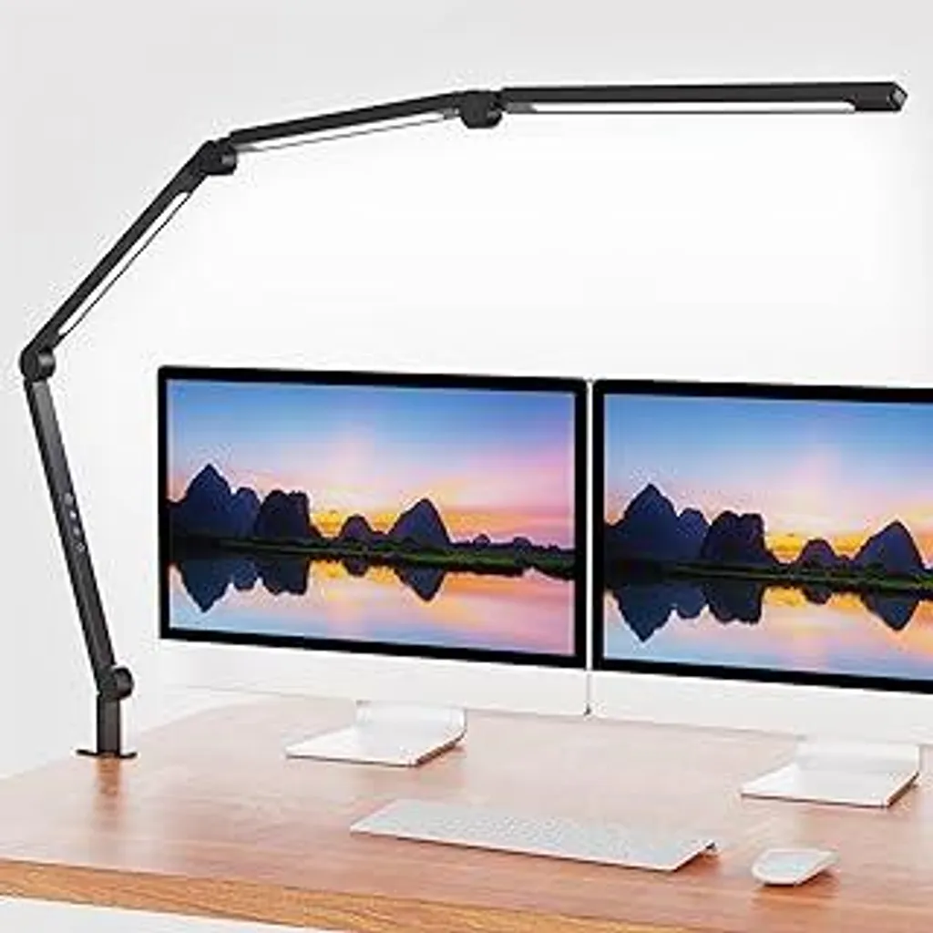 Lampada da scrivania LED AILBTON con clip, multiangolare flessibile a 4 sezioni, 3 sorgenti luminose, lampada da scrivania per ufficio, 4 temperature di colore e 5 livelli di luminosità, lampada da tavolo per la cura degli occhi durante la notte, per la casa e l'ufficio