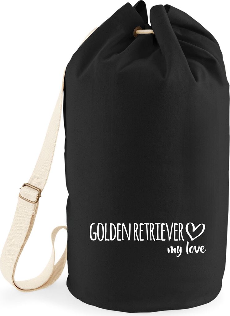 Huuraa Seesack Golden Retriever my love 20 Liter Black Baumwolle Rucksack Geschenkidee