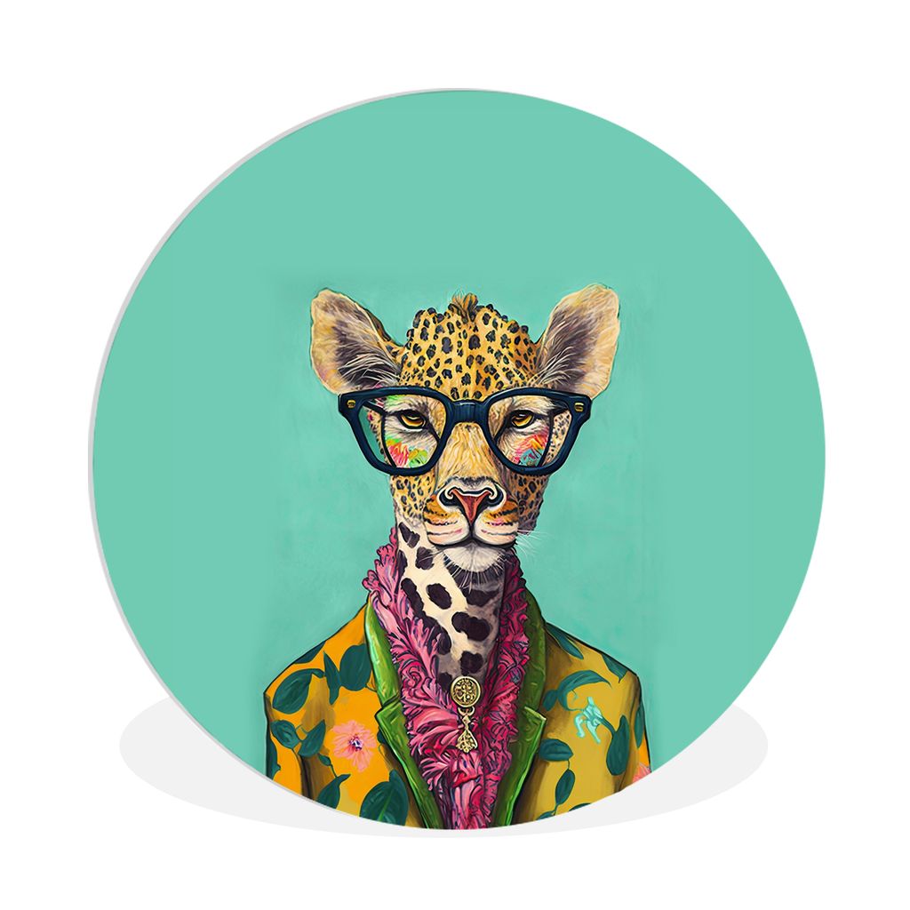 MuchoWow Rundes Wandbild - Runde Bilder Blätter - Brille - Giraffe - Tiere - Design Ø 90 cm Kreis Wanddekoration Kunststoff - Wandkreis - Wands...