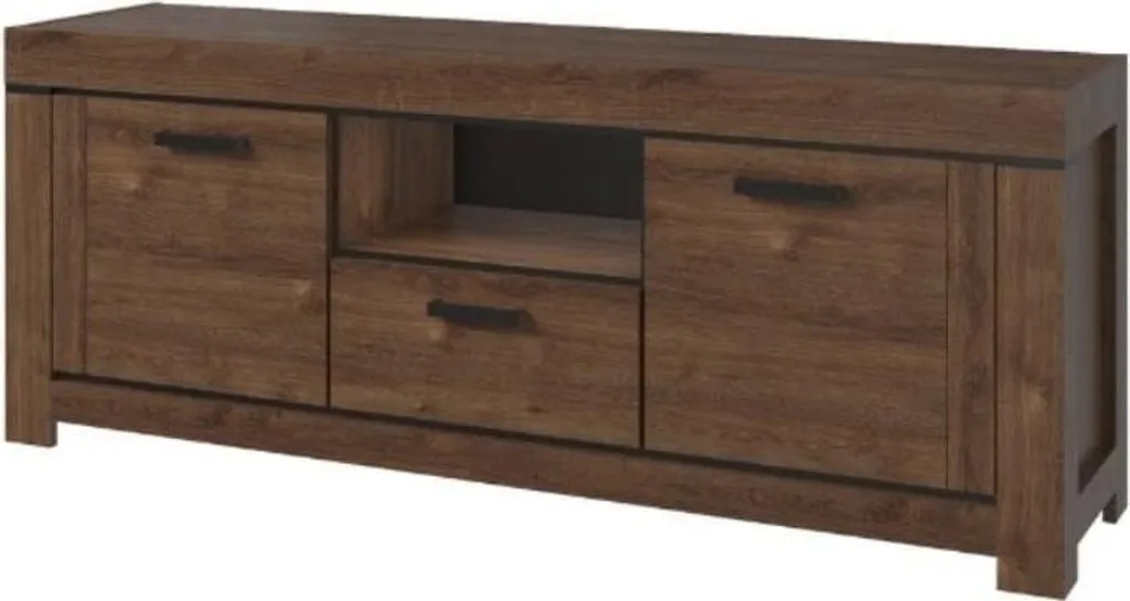Meuble RTV en bois Brass : buffet TV compact avec niches de salon